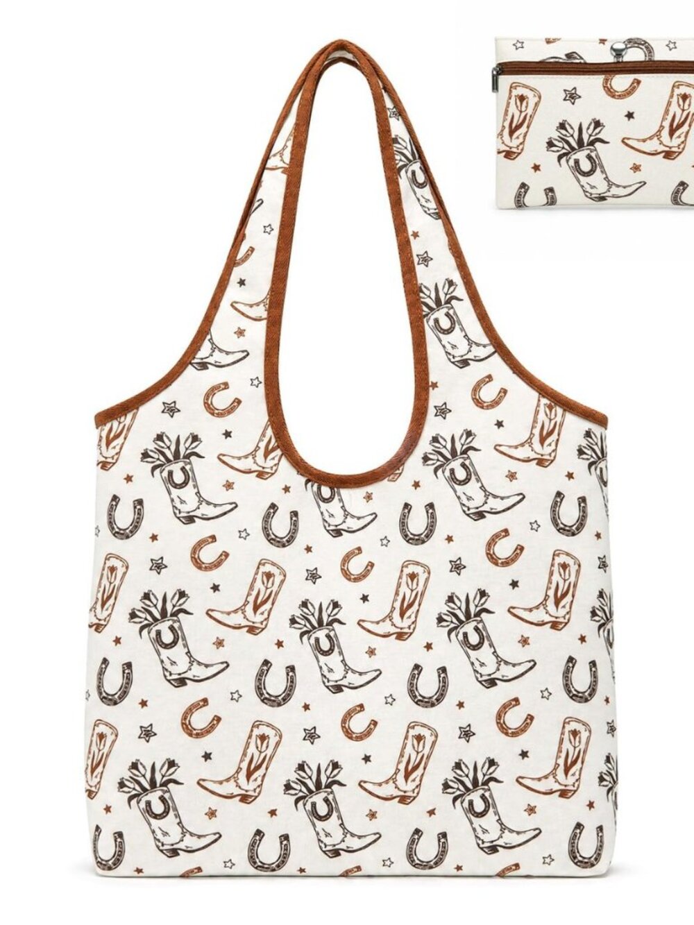 Canvas Hobo Bag for Women Large Foldable Shoulder Bag with Built-In Zip Pouch